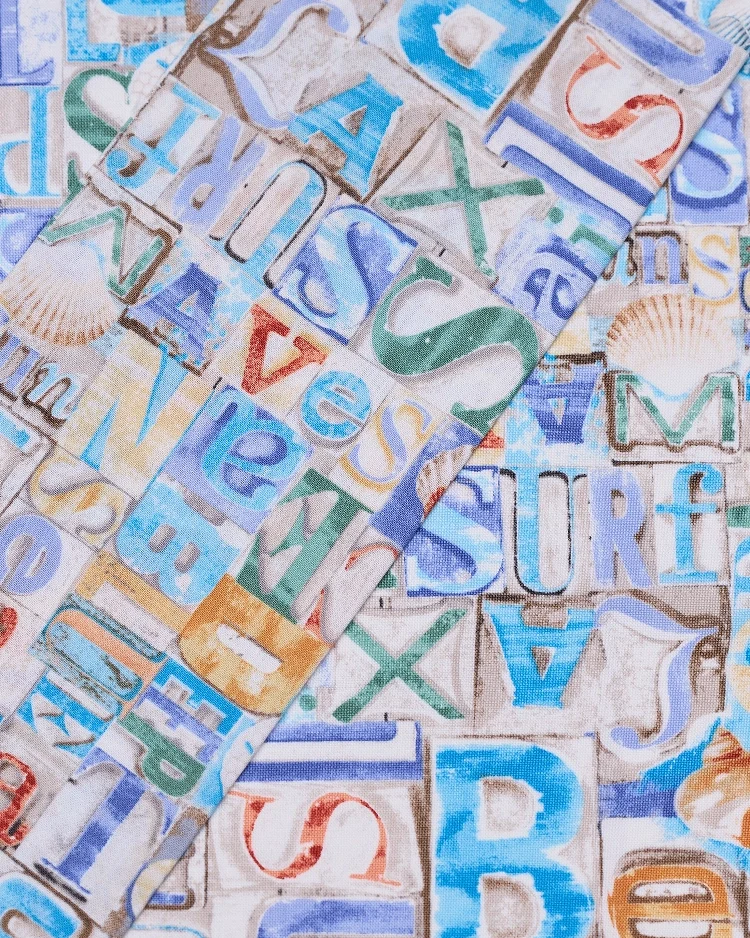 Fabrics - Cotton - Beach Letters - Blue N408 - Overlay