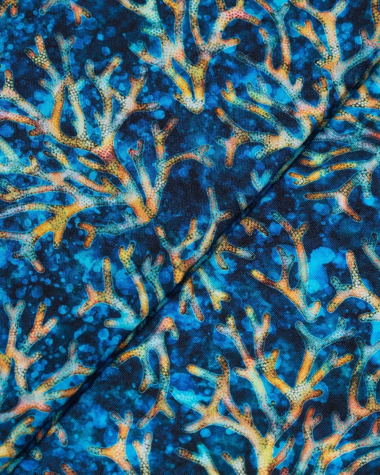 Fabrics - Cotton - Coral on Navy - N55 - Overlay