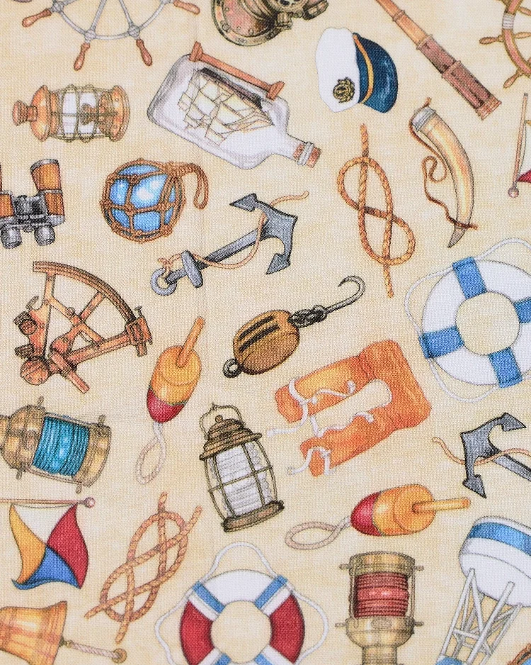 Fabrics - Cotton - Nautical Icons on Cream - N8