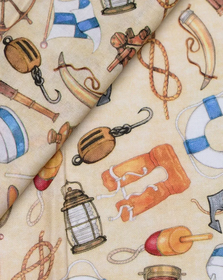 Fabrics - Cotton - Nautical Icons on Cream - N8 - Overlay