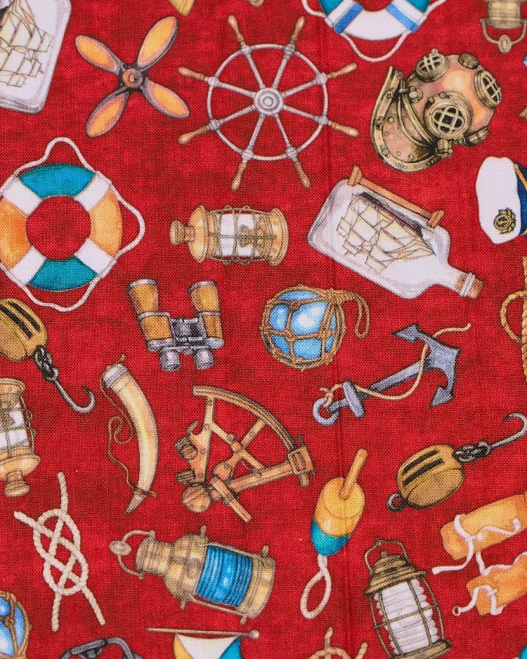 Fabrics - Cotton - Nautical Icons on Red - N1