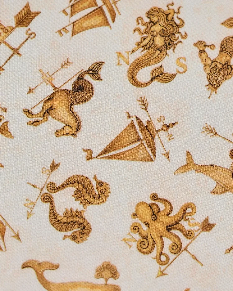 Fabrics - Cotton - Nautical Weather Vanes on Cream - N11