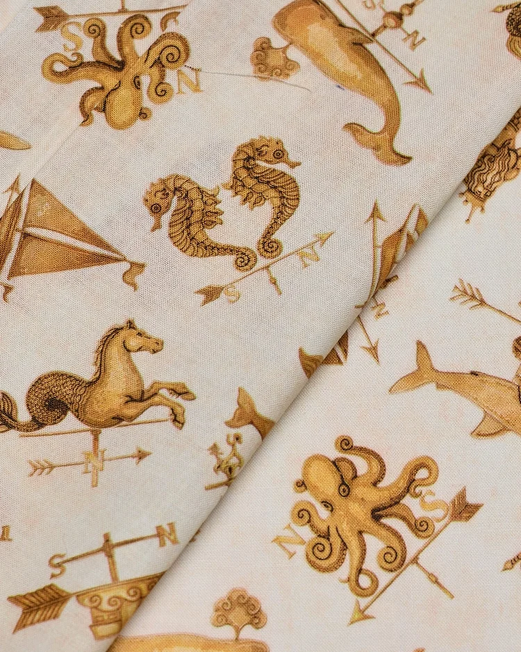 Fabrics - Cotton - Nautical Weather Vanes on Cream - N11 - Overlay