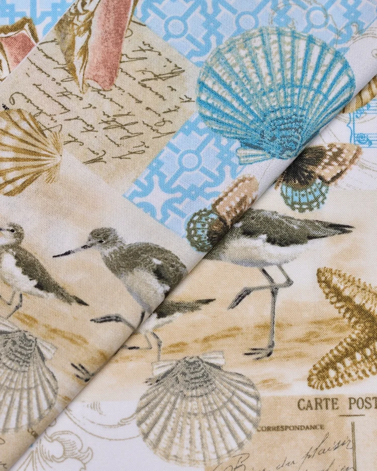 Fabrics - Cotton - Postcard, Sandpipers on Cream - N216 - Overlay