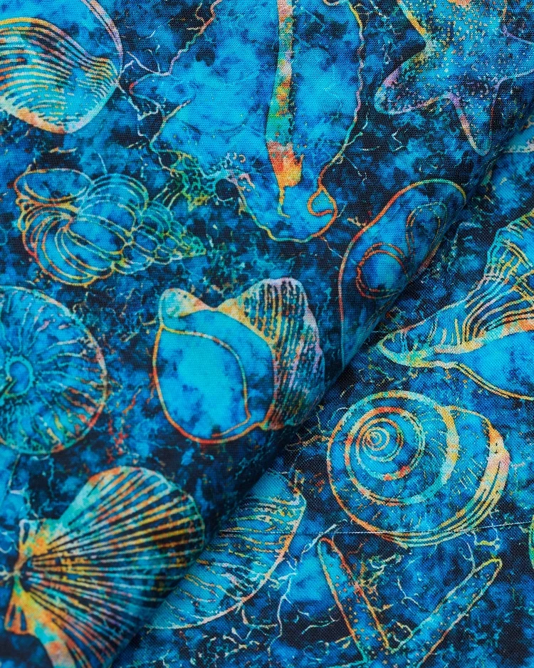 Fabrics - Cotton - Gold Shells on Navy - N50 - Overlay
