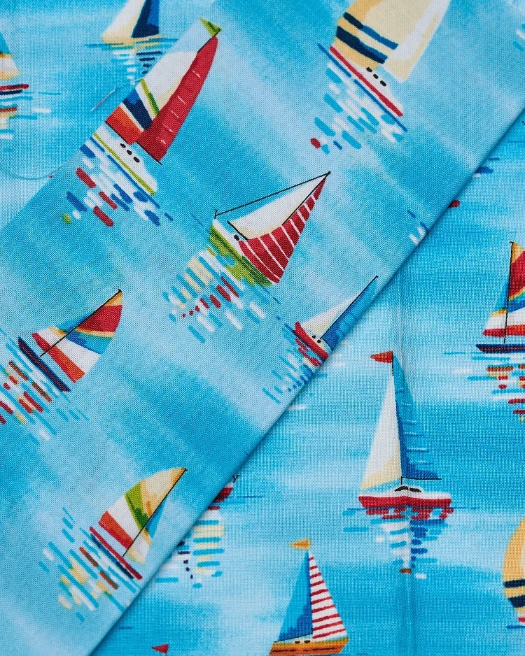 Fabrics - Cotton -Yachts on Blue - N223 - Overlay