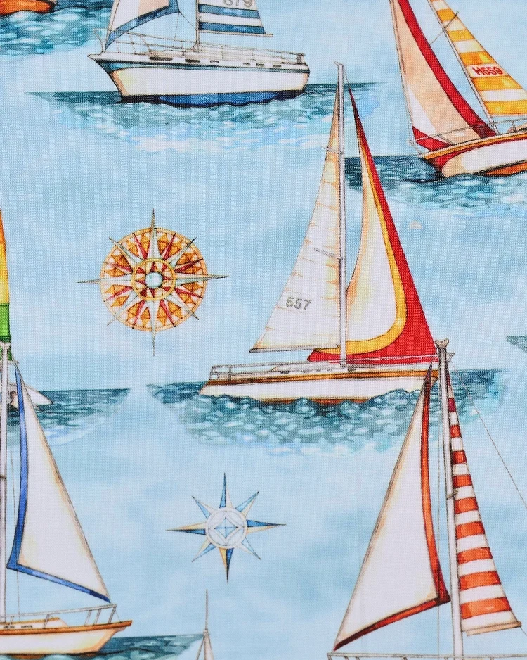 Fabrics - Cotton - Giant Yachts on Light Blue - N4