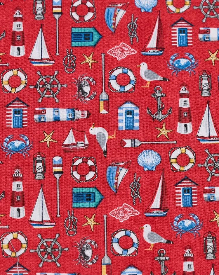 Fabrics - Cotton - Nautical Icons on Red - N215