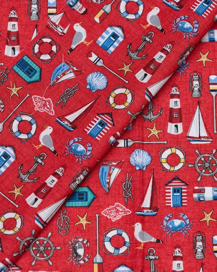 Fabrics - Cotton - Nautical Icons on Red - N215 Overlay