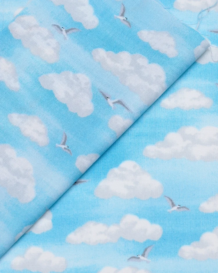 Fabrics - Cotton - Sky with Clouds and Seagulls on Light Blue - N37 Overlay