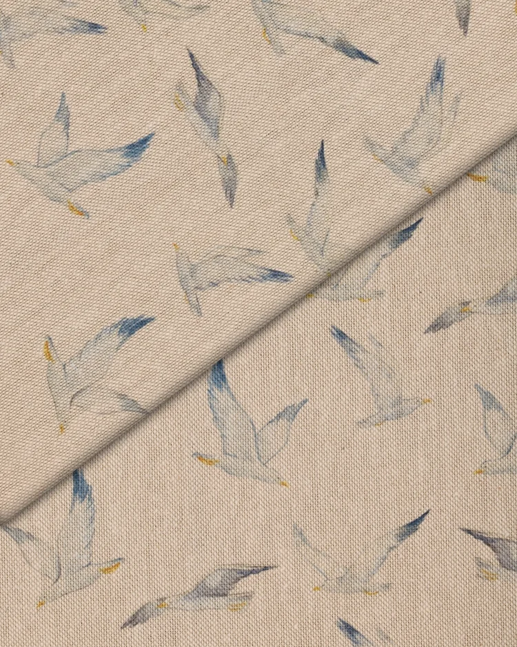 Fabrics - Cotton - Flying Seagulls on Cream - R100 Overlay