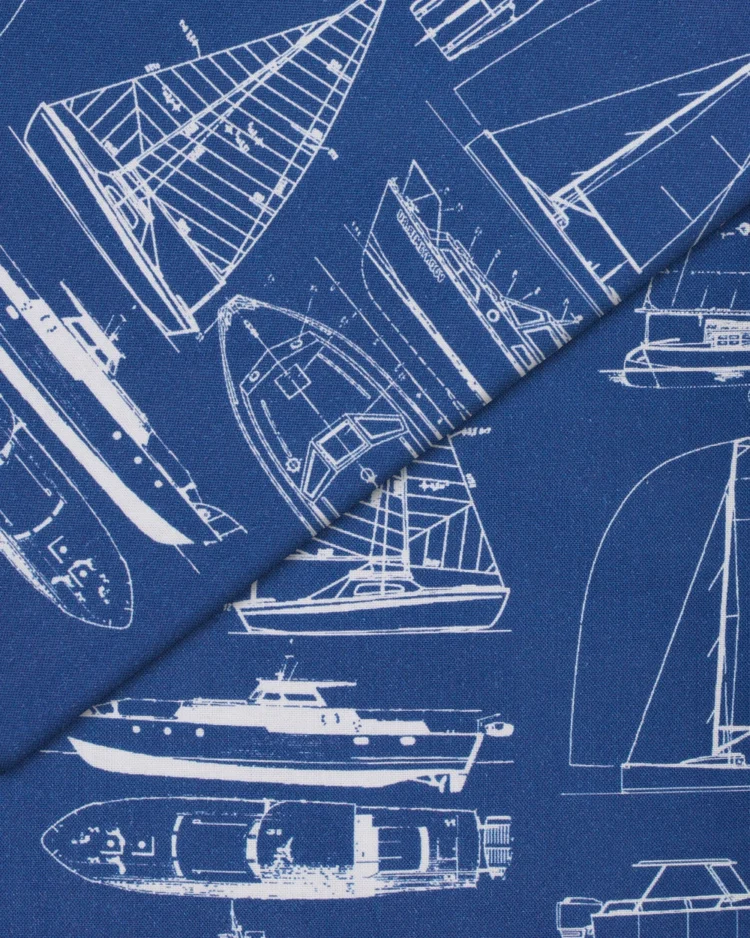 Fabrics - Cotton - Large Outline Yachts on Dark Blue - N708 Overlasy