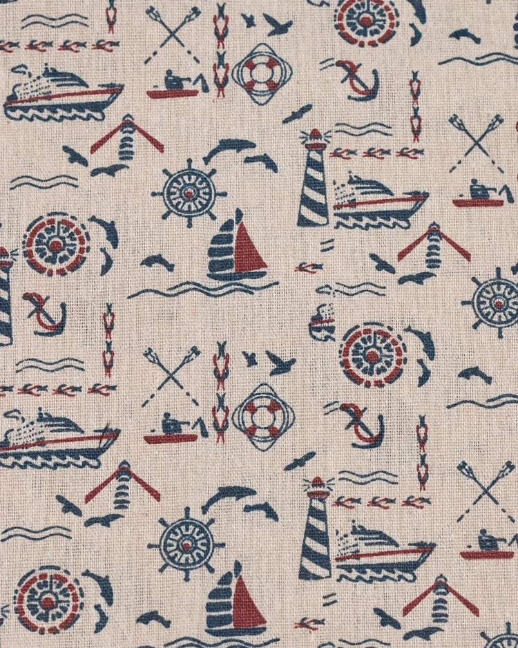Fabrics - Cotton - Nautical Icons on Beige - R109