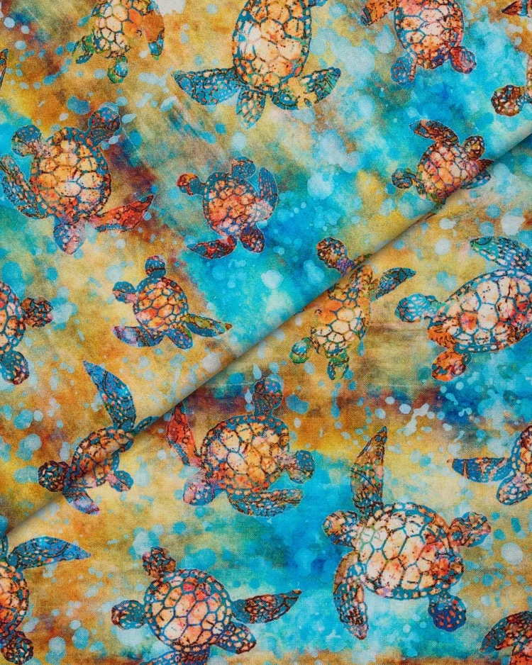 Fabrics - Cotton - Sea Turtles on Multi - N712 Overlay