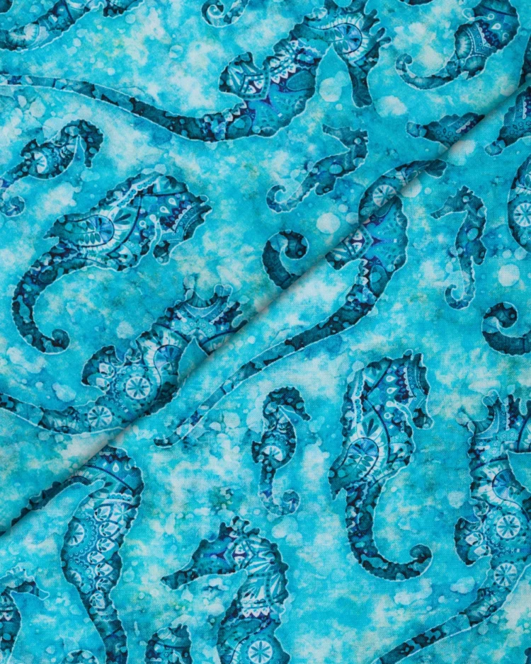 Fabrics - Cotton -Blue Seahorses on Turquoise - N703 Overlay