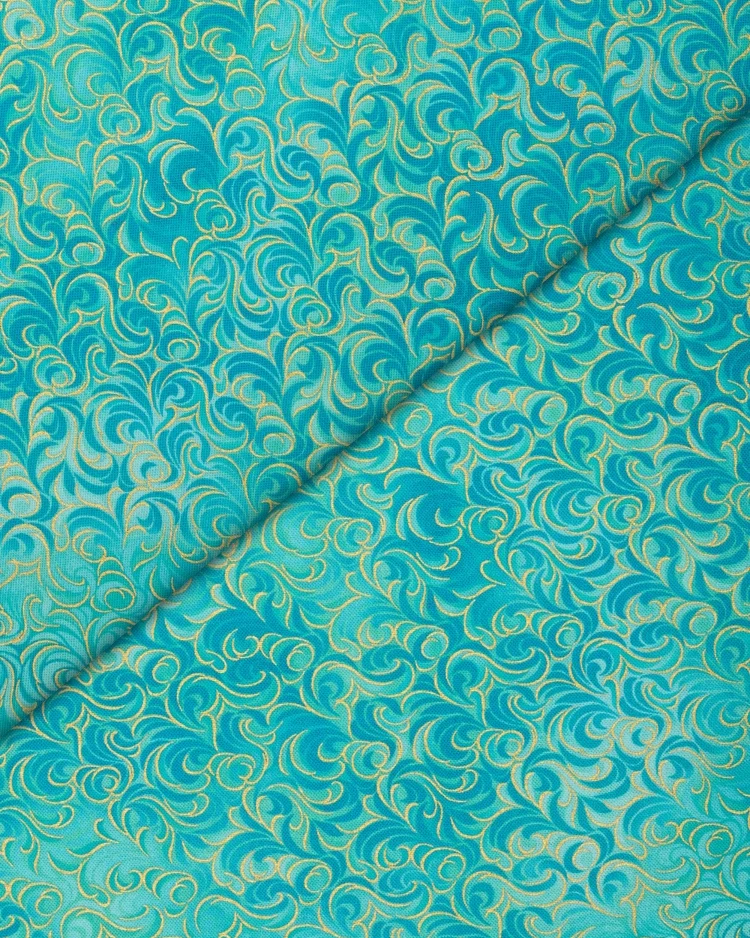 Fabrics - Cotton - Swirls Wave on Turquoise N705 Overlay