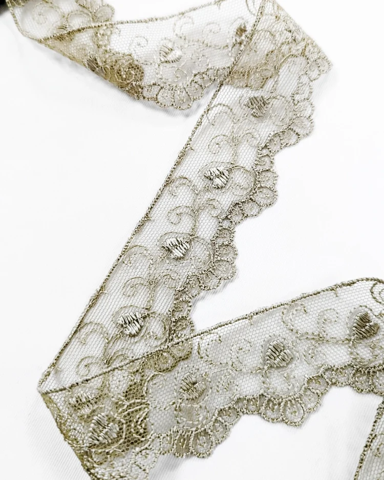Alternative view of Embriodered Lace Tulle - Hearts Taupe 35mm