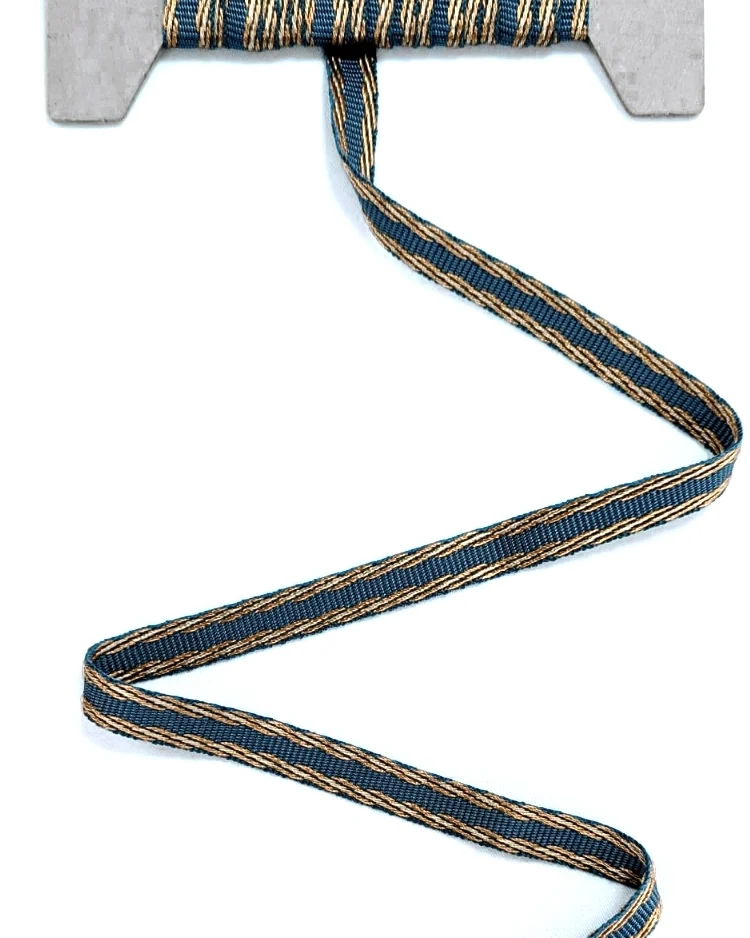 Haberdashery - Trims - Embroidered Jacquard Braid Trim - Blue & Gold - 15mm