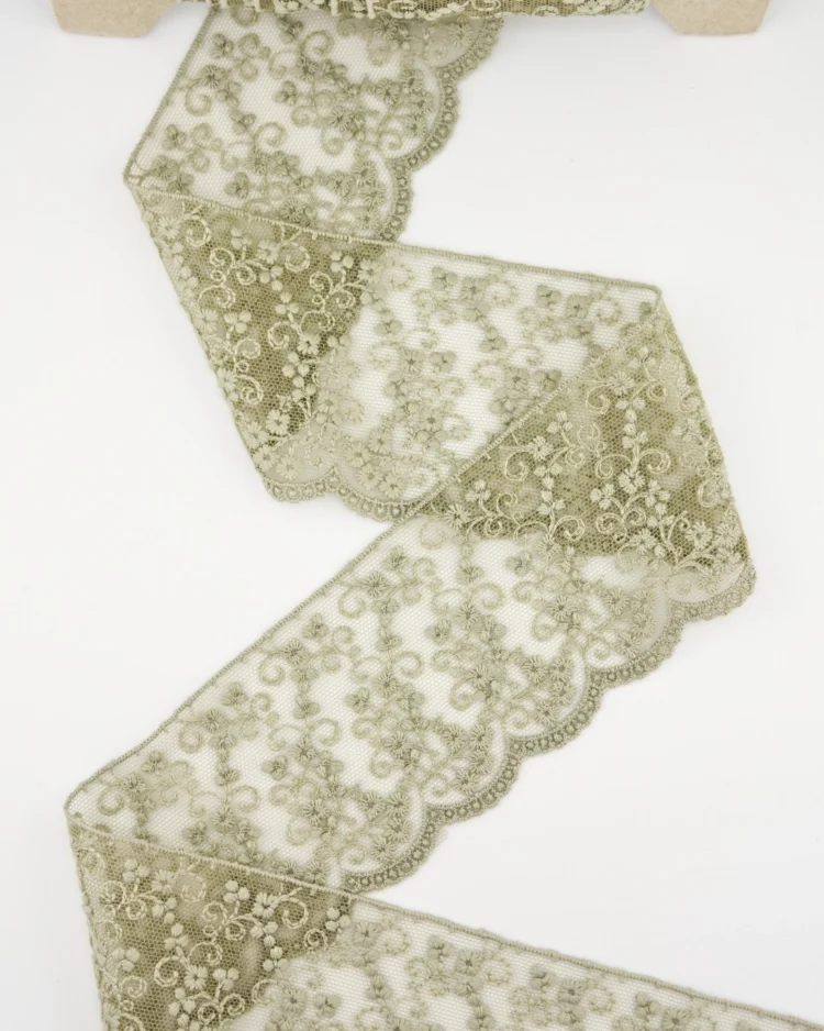 Haberdashery - Trims - Embroidered Lace - Tulle Bridal Lace - Taupe - 70mm