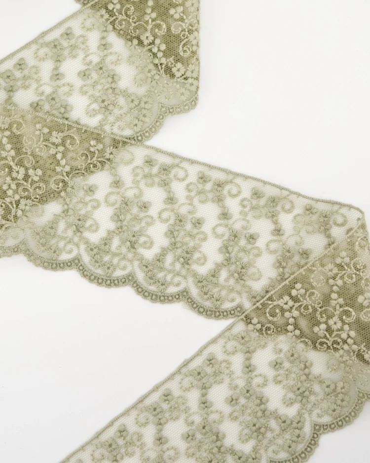 Haberdashery - Trims - Embroidered Lace - Tulle Bridal Lace - Taupe - 70mm Close Up