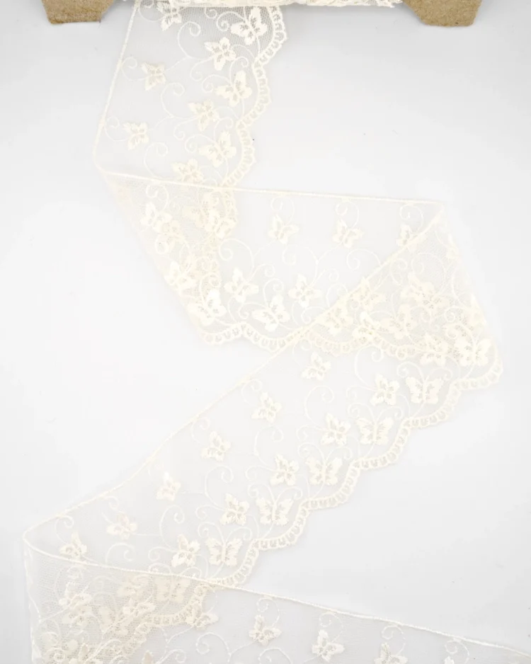Haberdashery - Trims - Embroidered Lace Tulle - Butterfly Cream - 65mm
