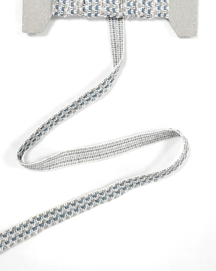 Haberdashery - Trims - Woven 5-Cord Corded Trim - Blue & Grey - 37mm