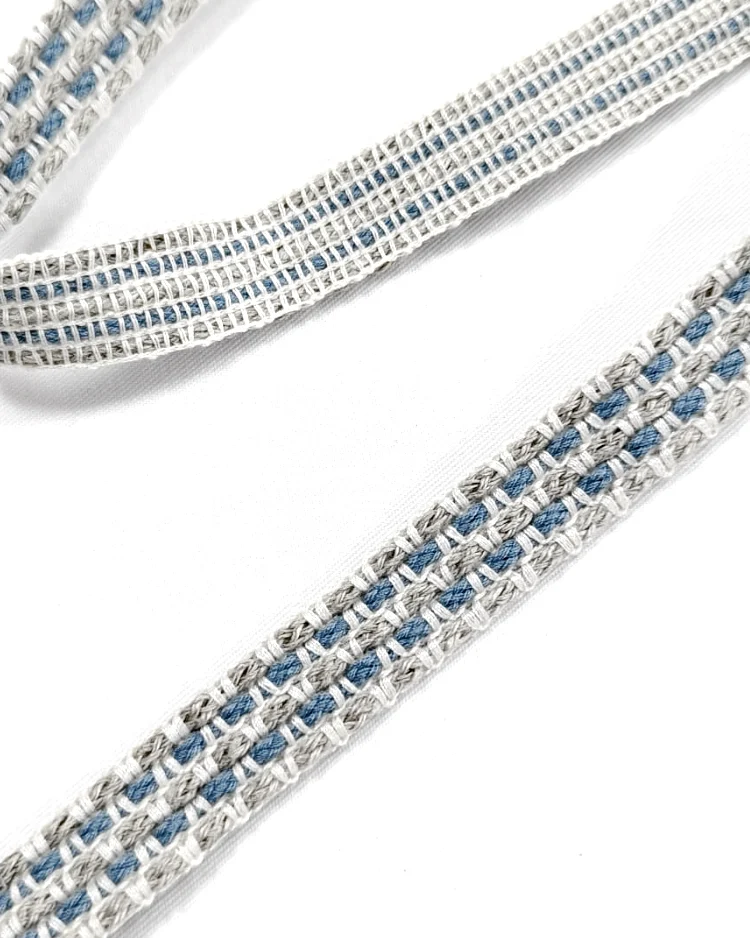 Haberdashery - Trims - Woven 5-Cord Corded Trim - Blue & Grey - 37mm - Close Up