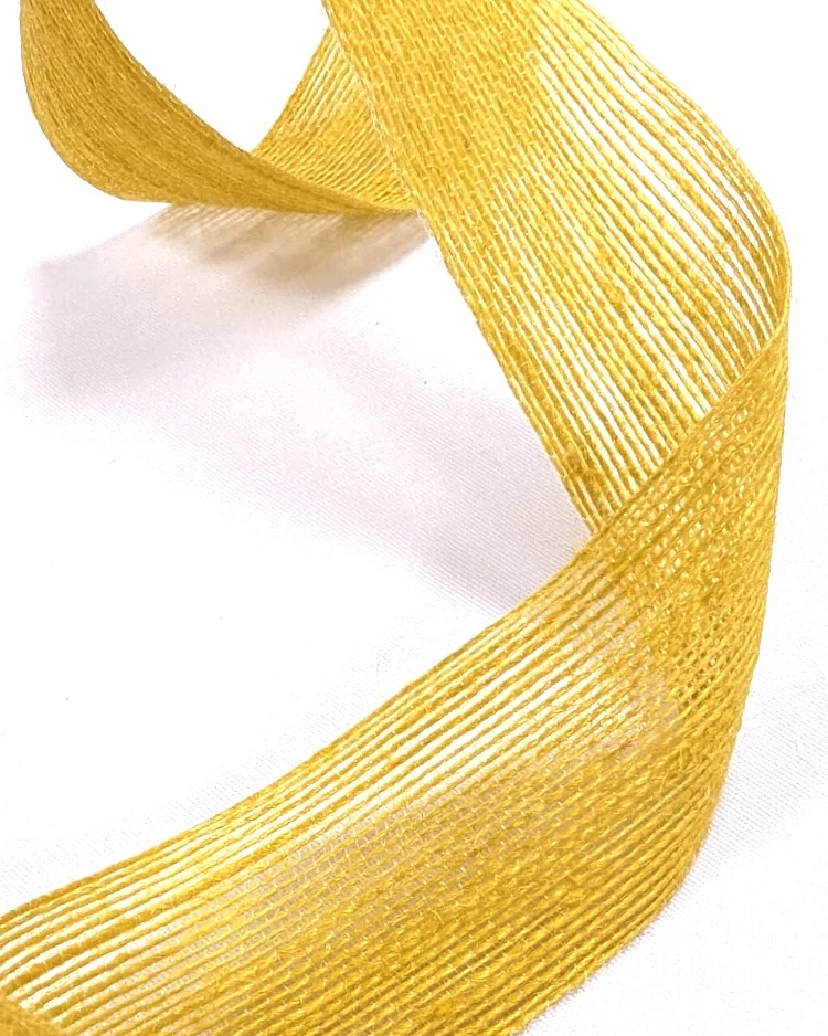 Haberdashery - Webbings - Open Weave Jute Tape - Yellow Jute - 38mm - Close Up