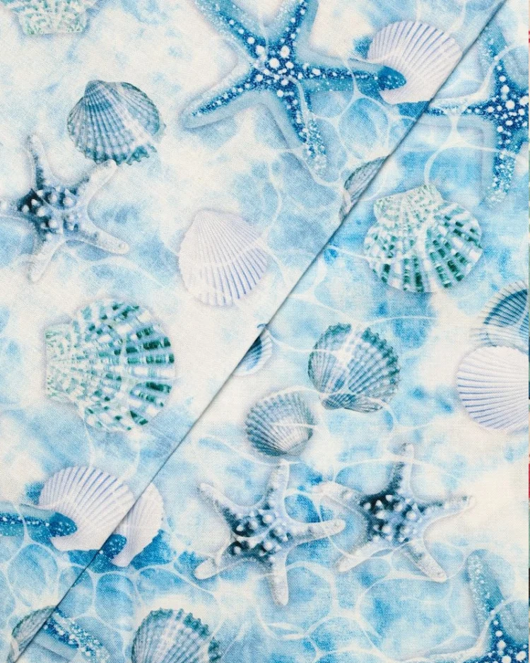 Fabrics - Cotton - Starfish and Shells on White - CD3971 - Overlay