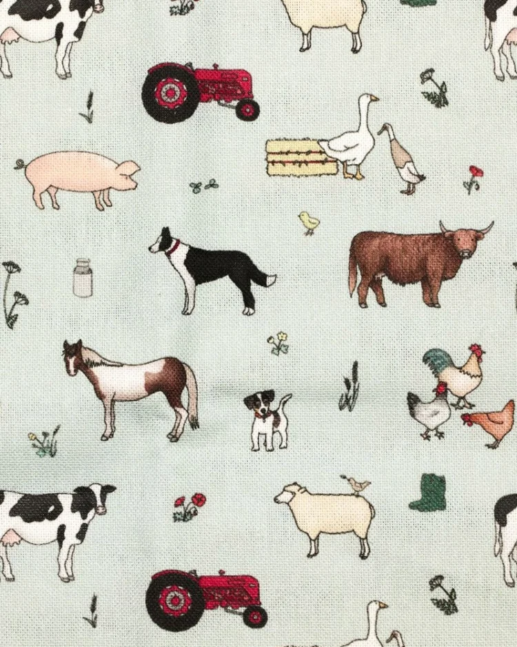 Fabrics - Cotton - Farmyard Friends on Duck Egg - ELD1084R