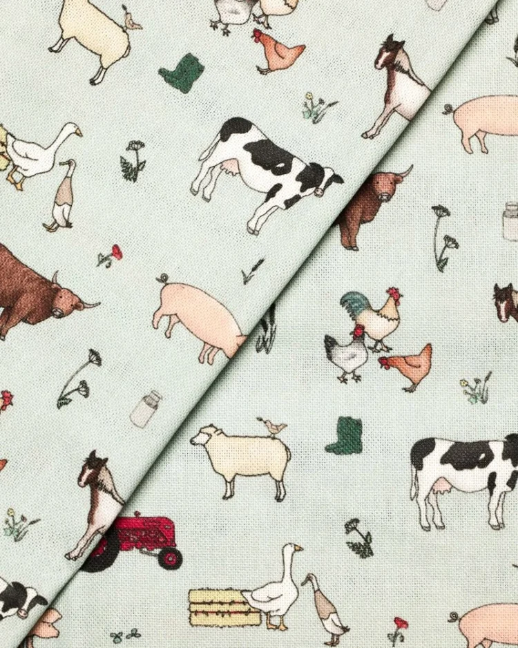 Fabrics - Cotton - Farmyard Friends on Duck Egg - ELD1084R - Overlay
