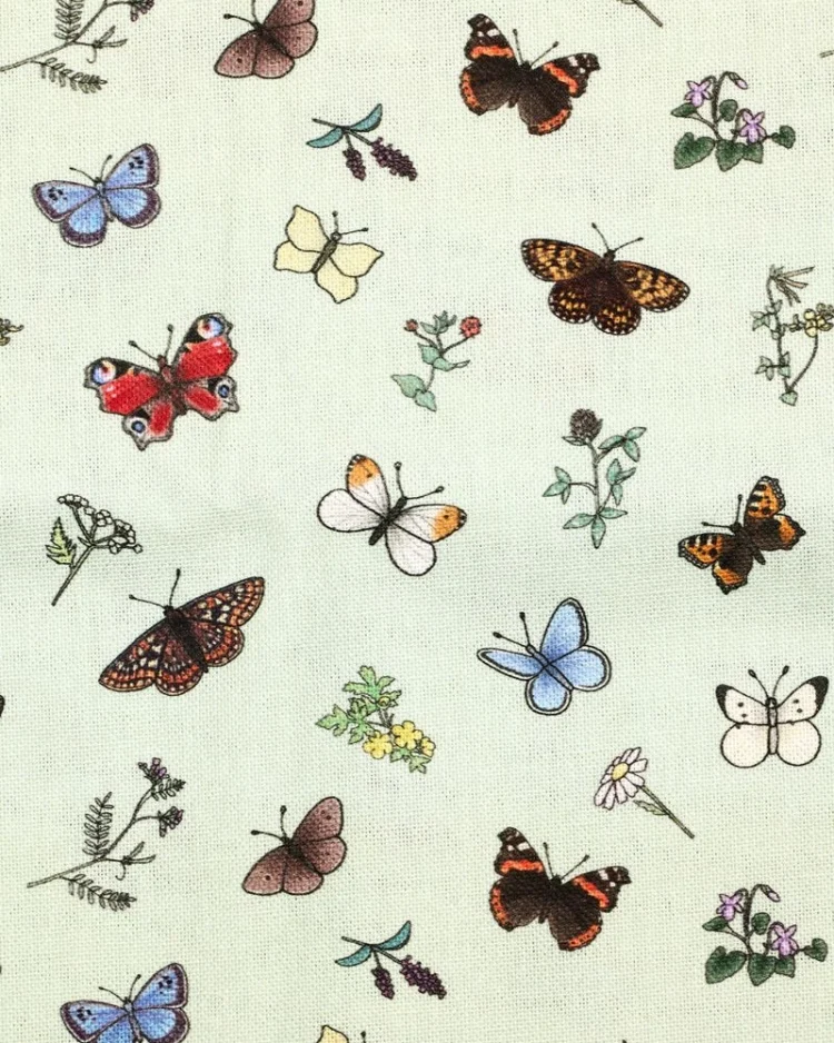 Fabrics - Cotton - Flutter and Fern on Sage Green - ELD009