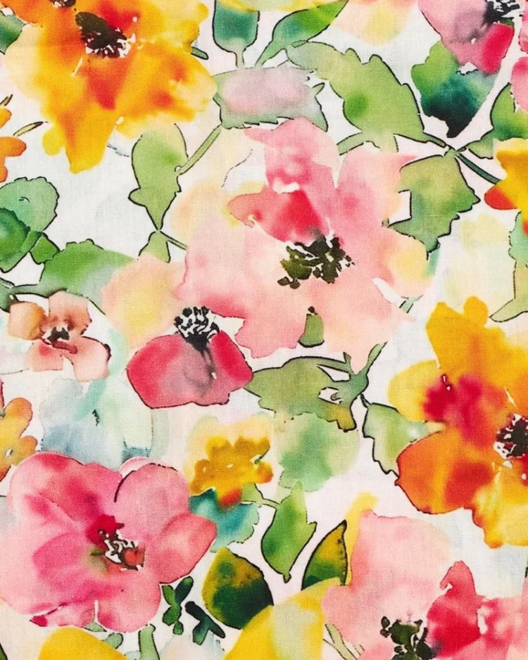 Fabrics - Cotton - Watercolour Flowers on White - SCMQA36309