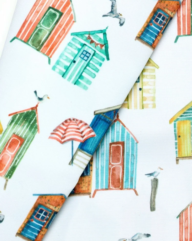 Fabrics - Polyester - Water & UV Repellent - Beach Huts - CF002 -Overlay