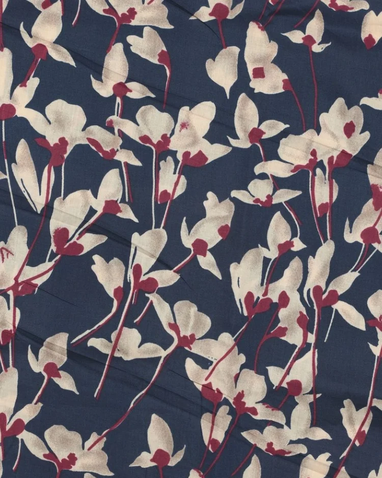 Fabrics - Viscose Challis - Floral on Navy Blue - WC003-1