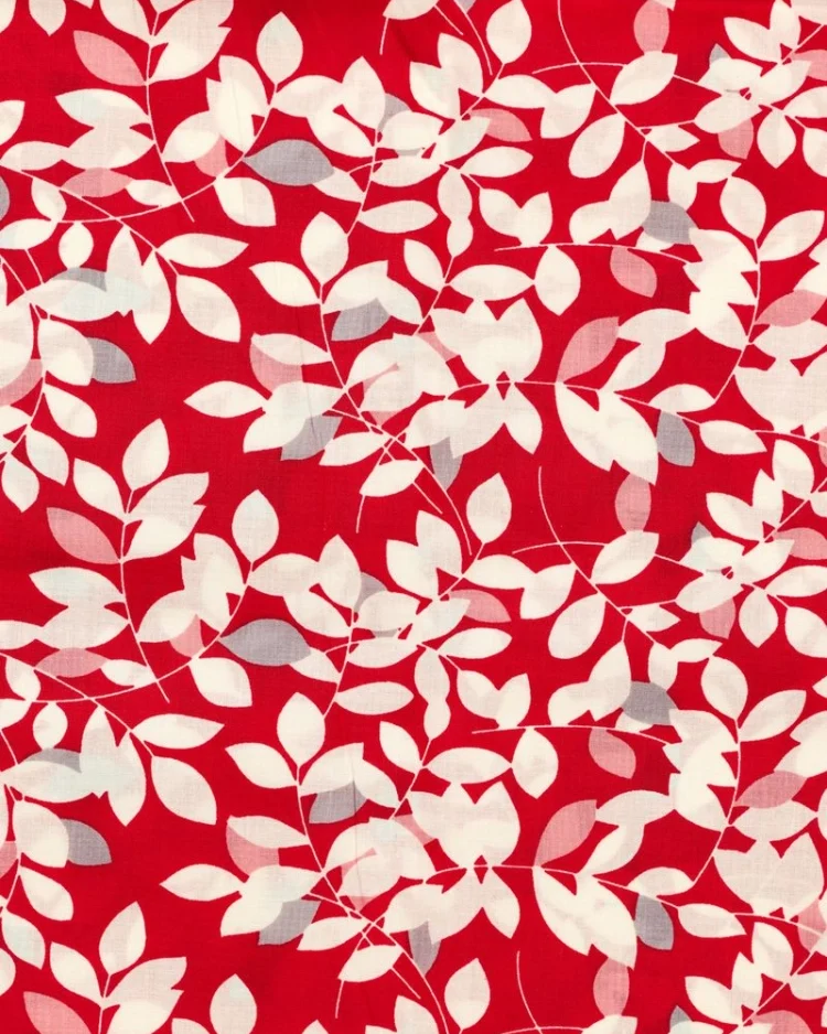 Fabrics - Viscose - Leaf Design on Red - WC002-1