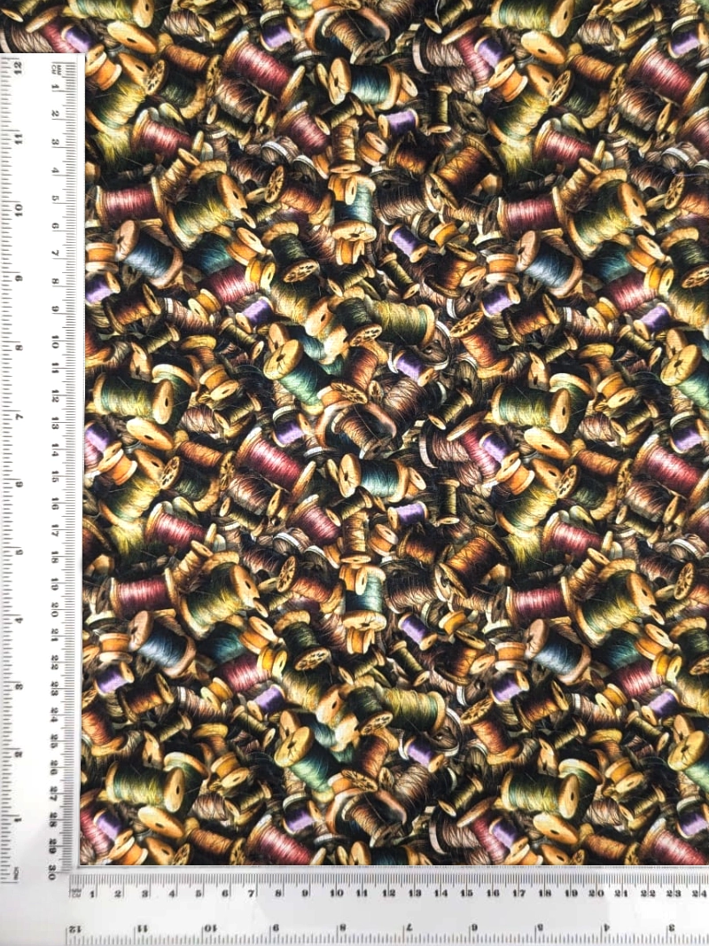 Fabrics - Cotton - Blank Quilting - Forget Me Not Cotton Reels on Multi - BL4280-30 - Sizing