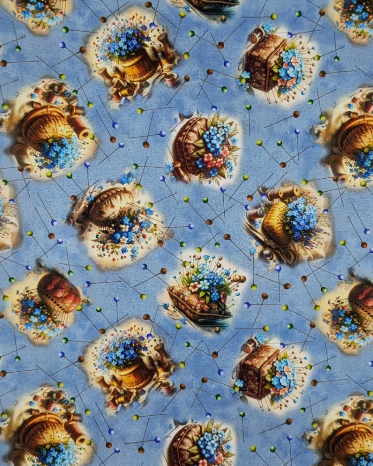 Fabrics - Cotton - Blank Quilting - Forget Me Not Pin Cushions on Slate - BL4284-70