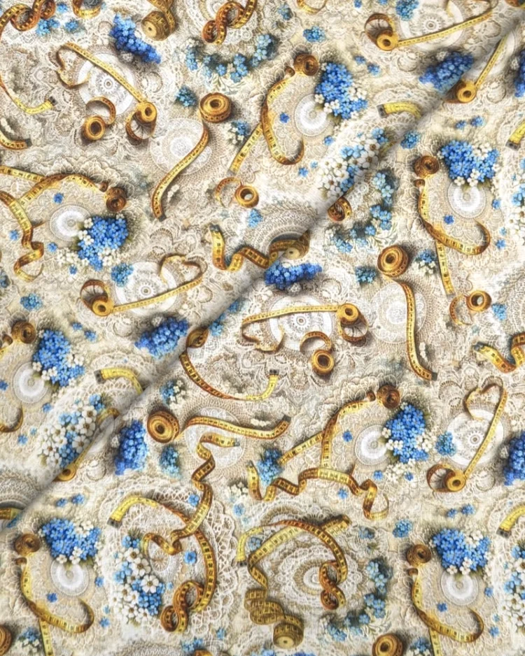 Fabrics - Cotton - Blank Quilting - Forget Me Not Sewing Notions on Ecru - BL4283-41 - Overlay