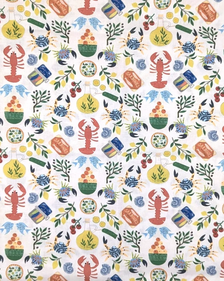 Fabrics - Cotton - Dear Stella Design - Olive You - Seafood on White - STELLA-D3425 White