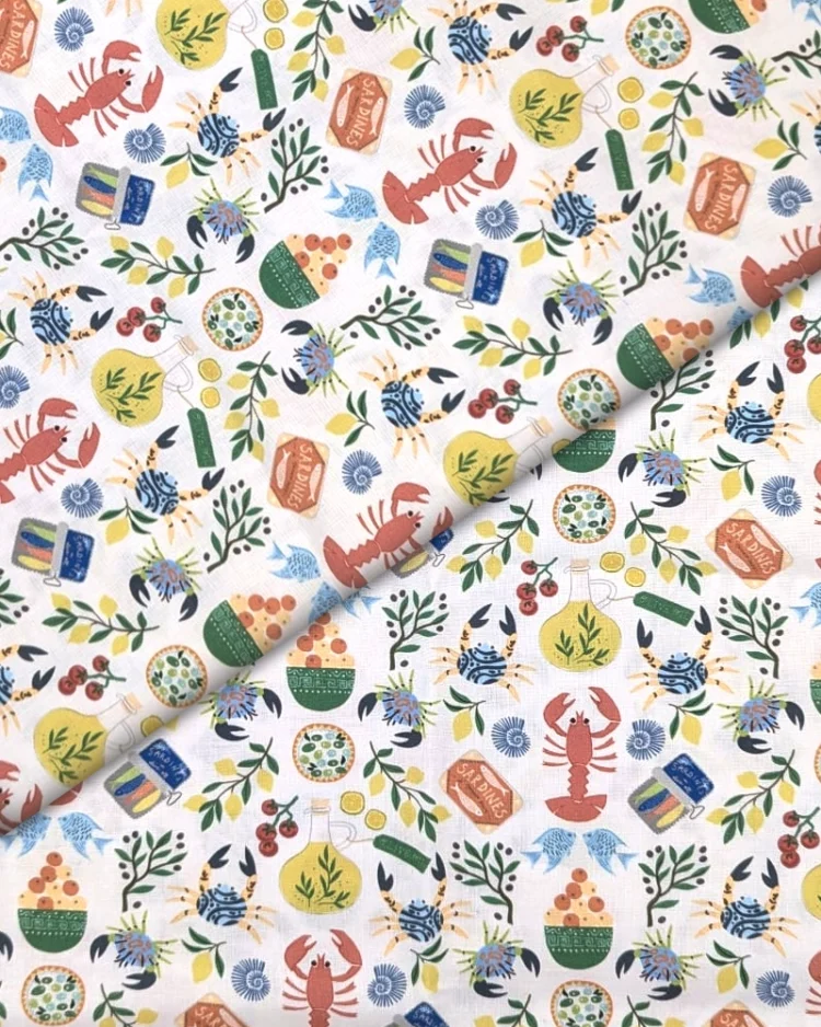 Fabrics - Cotton - Dear Stella Design - Olive You - Seafood on White - STELLA-D3425 White - Overlay