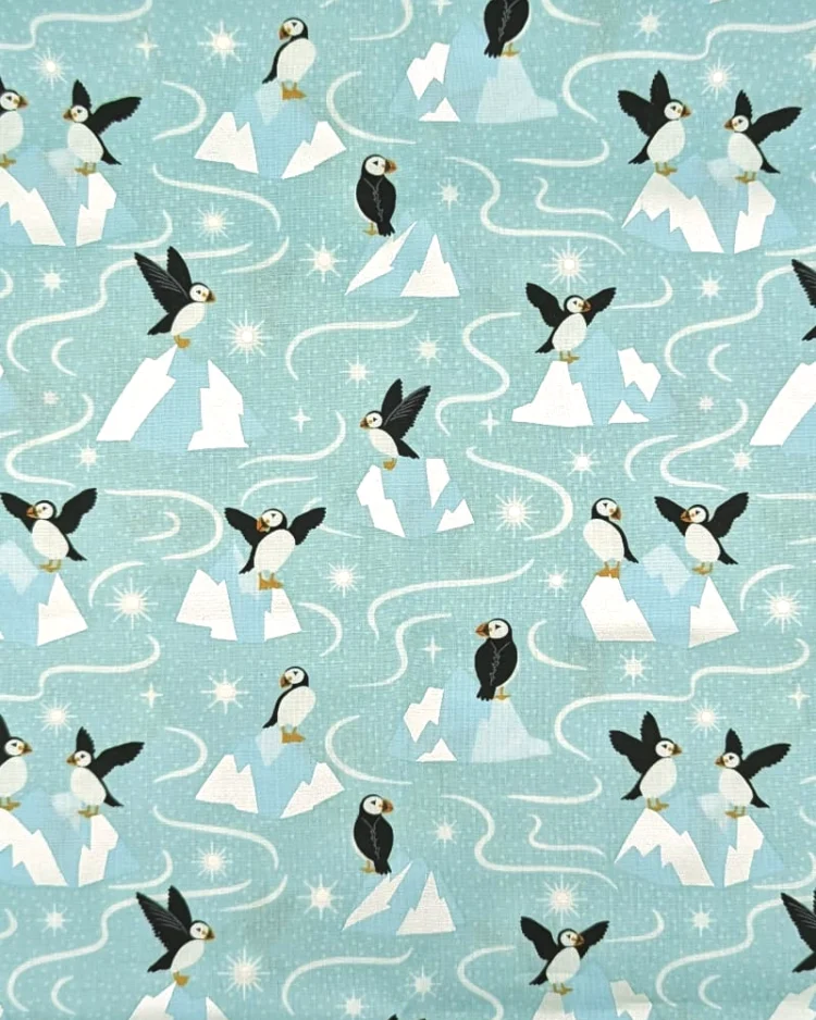 Fabrics - Cotton - Lewis & Irene - Where The Sky Dances - Puffins on Icy Blue - L65A