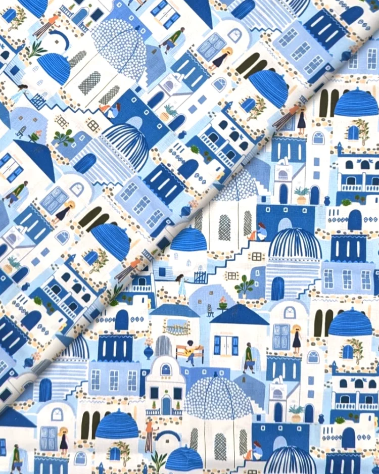 Fabrics - Cotton - Dear Stella Design - Wanderlust Multi Town Houses on White - STELLA-D3419 - Overlay