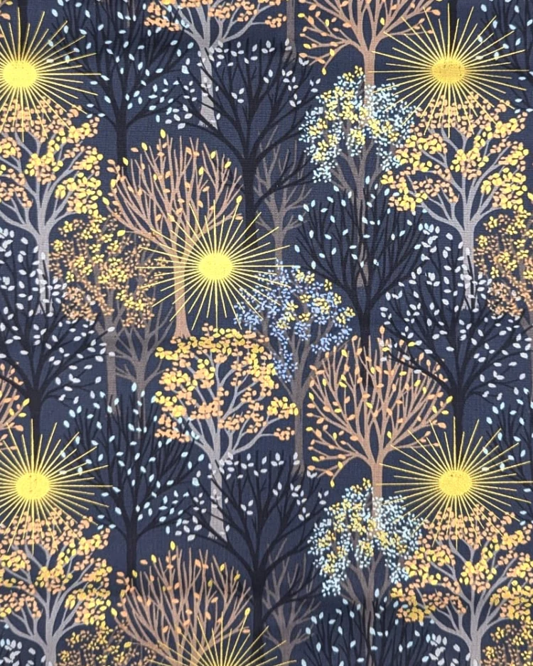 Fabrics - Cotton - Lewis & Irene - Winter Solstice - Trees on Midnight Blue - L56C