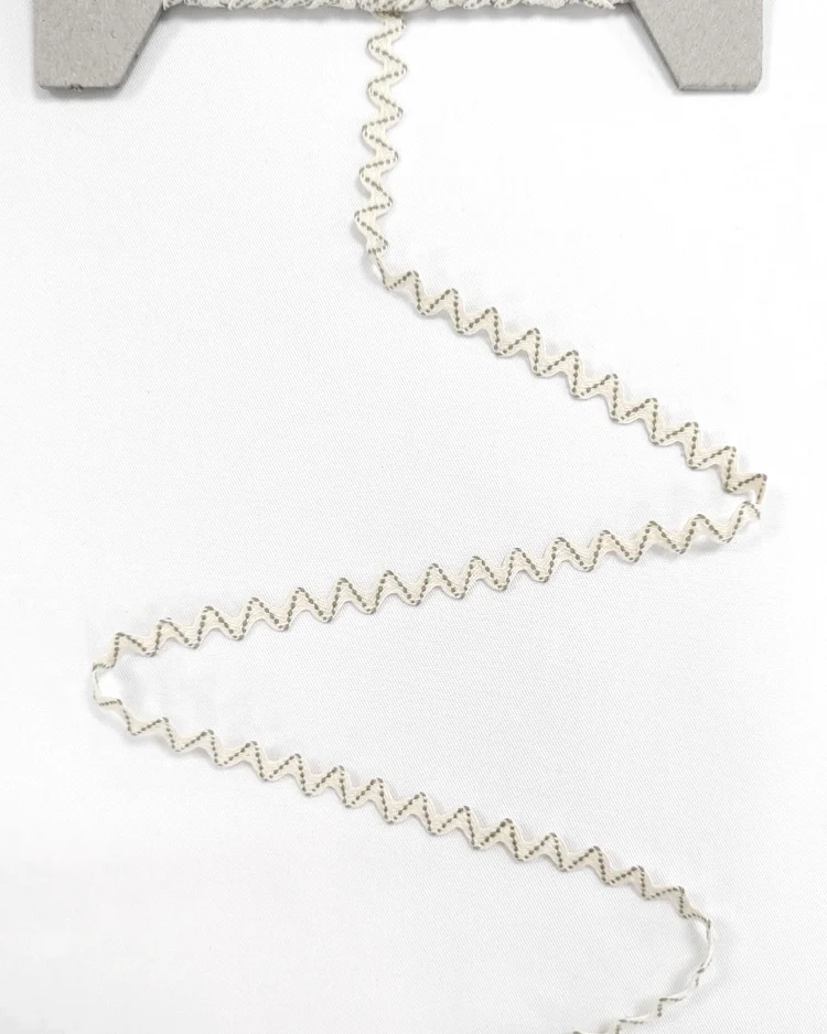 Haberdashery - Trims - Woven Flat Zigzag Wave Trim - Cream & Grey - 10mm