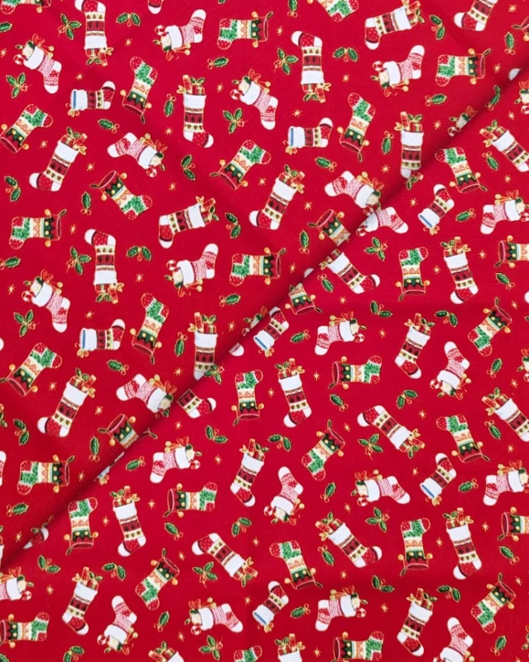 Fabrics - Cotton - Christmas Print - Christmas Stockings on Red - Sew Cool - SC2404 - Overlay
