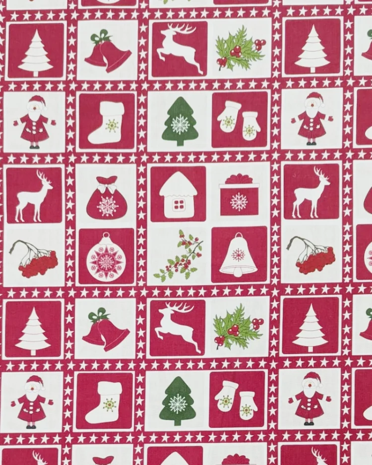 Fabrics - Cotton - Christmas Print - Festive Christmas Patchwork on Red - Sew Cool