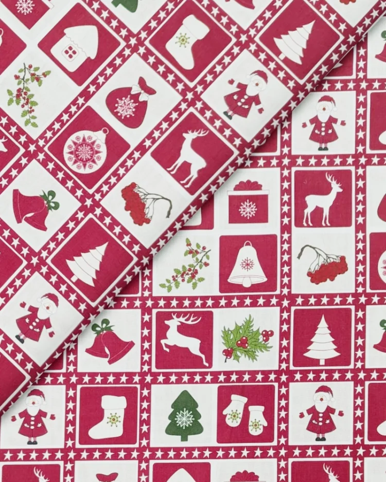 Fabrics - Cotton - Christmas Print - Festive Christmas Patchwork on Red - Sew Cool - Overlay