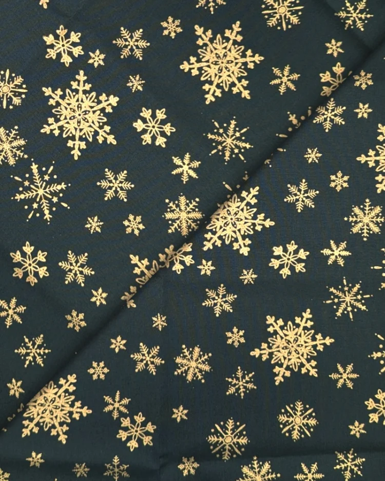 Fabrics - Cotton - Christmas Print - Gold Sparkle Snowflakes on Forest Green - Rose & Hubble Fabrics - CSF01 - Overlay