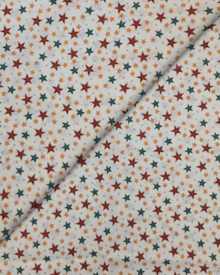 Fabrics - Cotton - Christmas Print - Red, Green and Gold Stars on Ivory - Rose & Hubble Fabrics - CS02 - Overlay